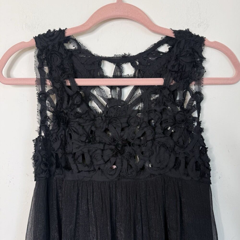 Black Rosette Fairy Grunge Coquette Babydoll Layered Mini Dress Whimsigoth - Picture 3 of 9